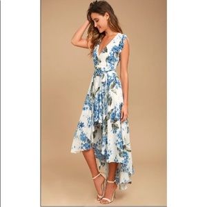 French Countryside White Floral Print Hi-Lo Dress